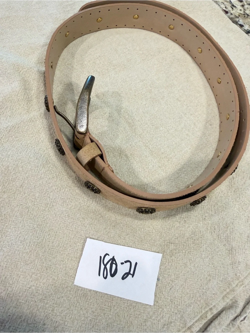Mori Italian tan leather versatile western metal studded belt 40”